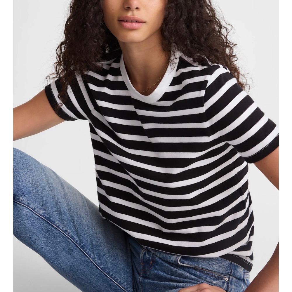 Madewell Womens Perfect Crewneck Black Stripe Allday Jersey Cotton Tee XL New